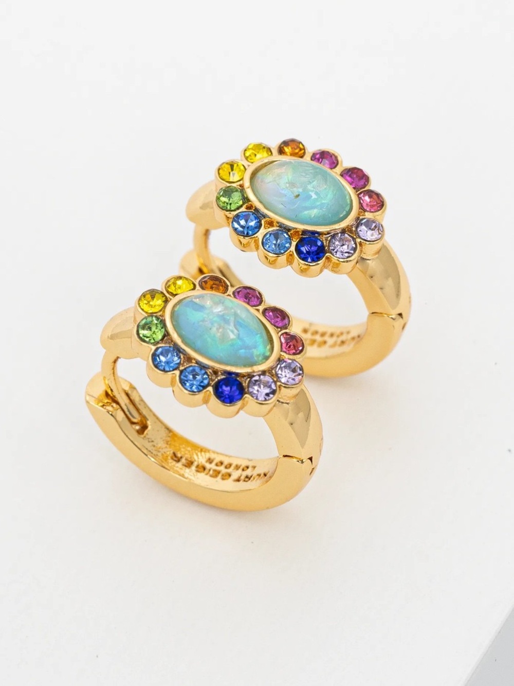 Kurt Geiger Gold Rainbow Opal Huggie Earrings